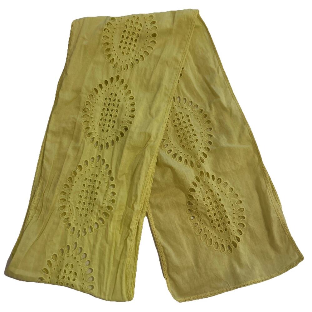 GAP Scarf Womens Yellow Eyelet Embroidered Cotton Lace Trim Long Rectangle